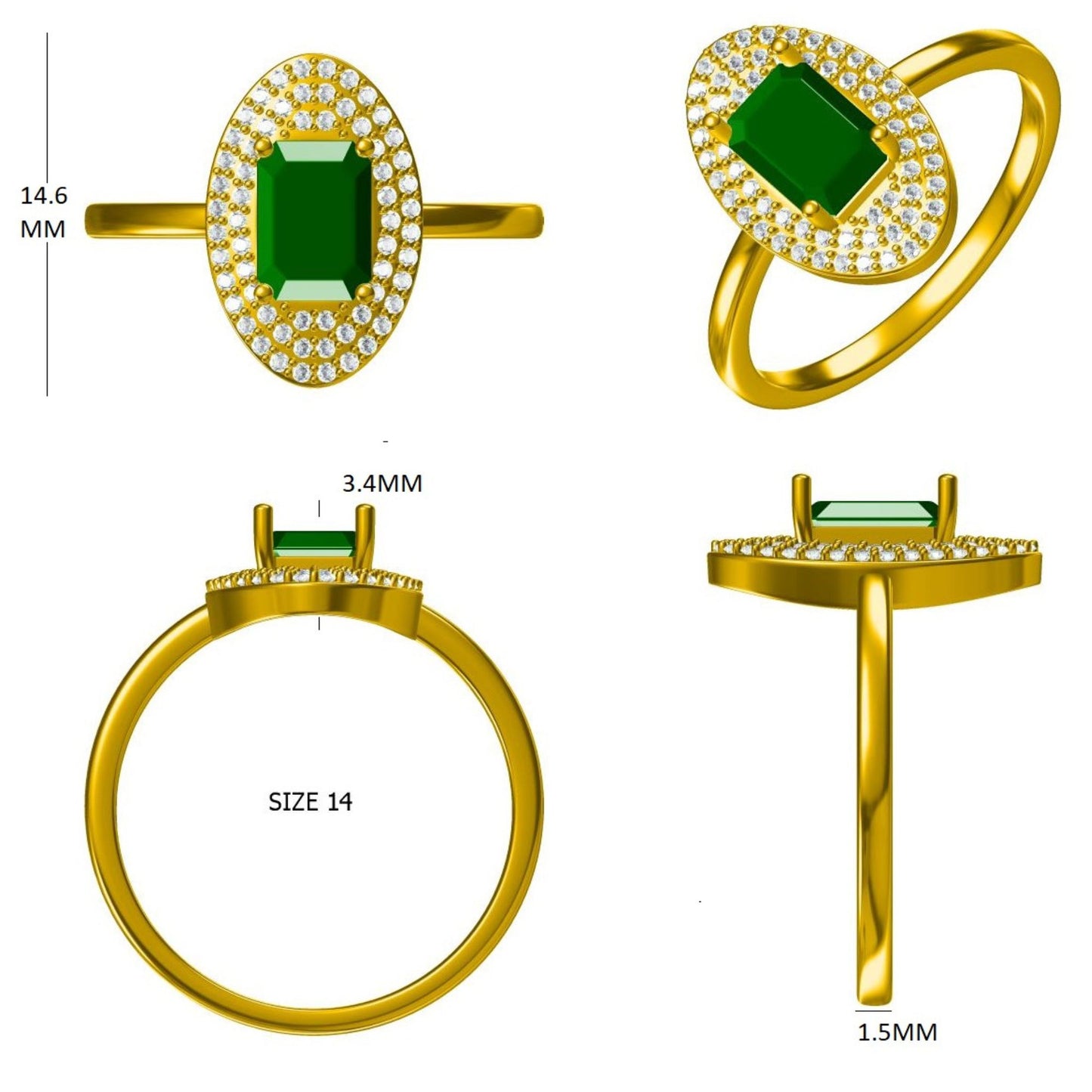 Emerald Cut Emerald Double Halo Ring
