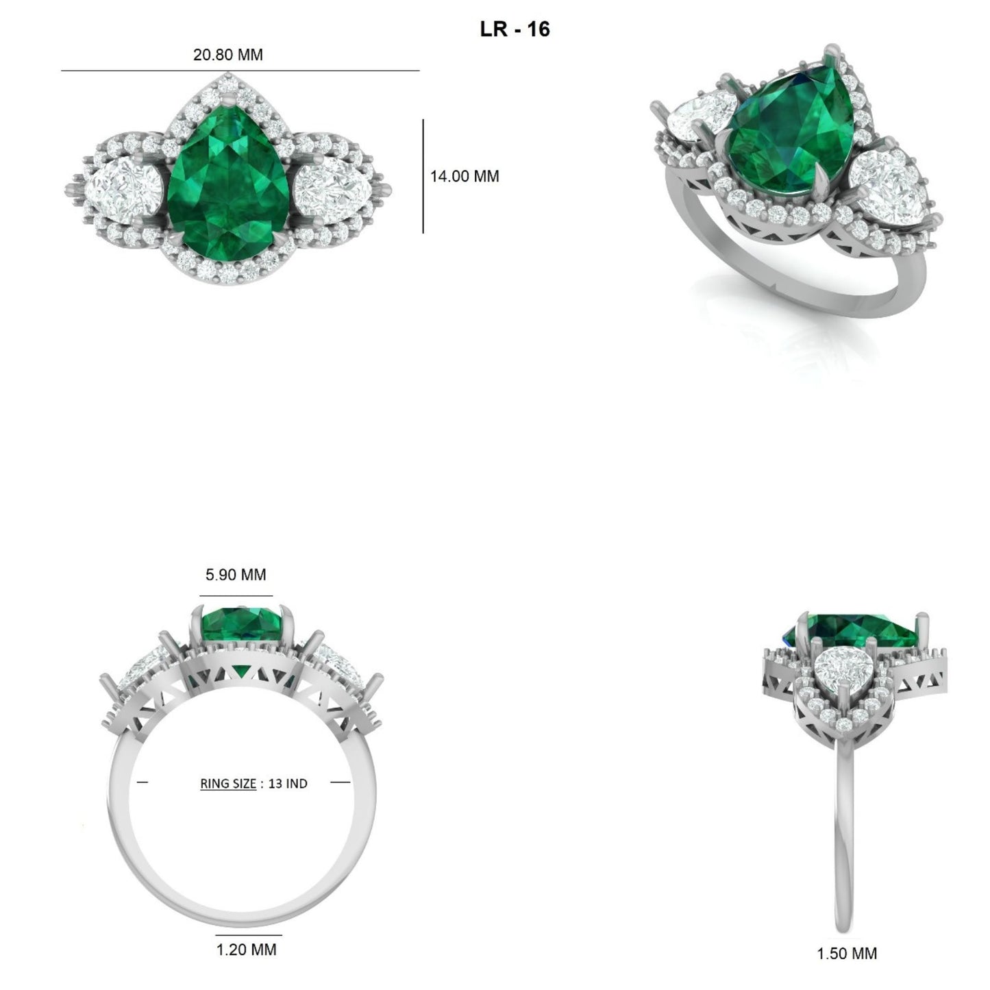 Emerald Diamond Three Stone Ring