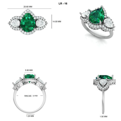 Emerald Diamond Three Stone Ring