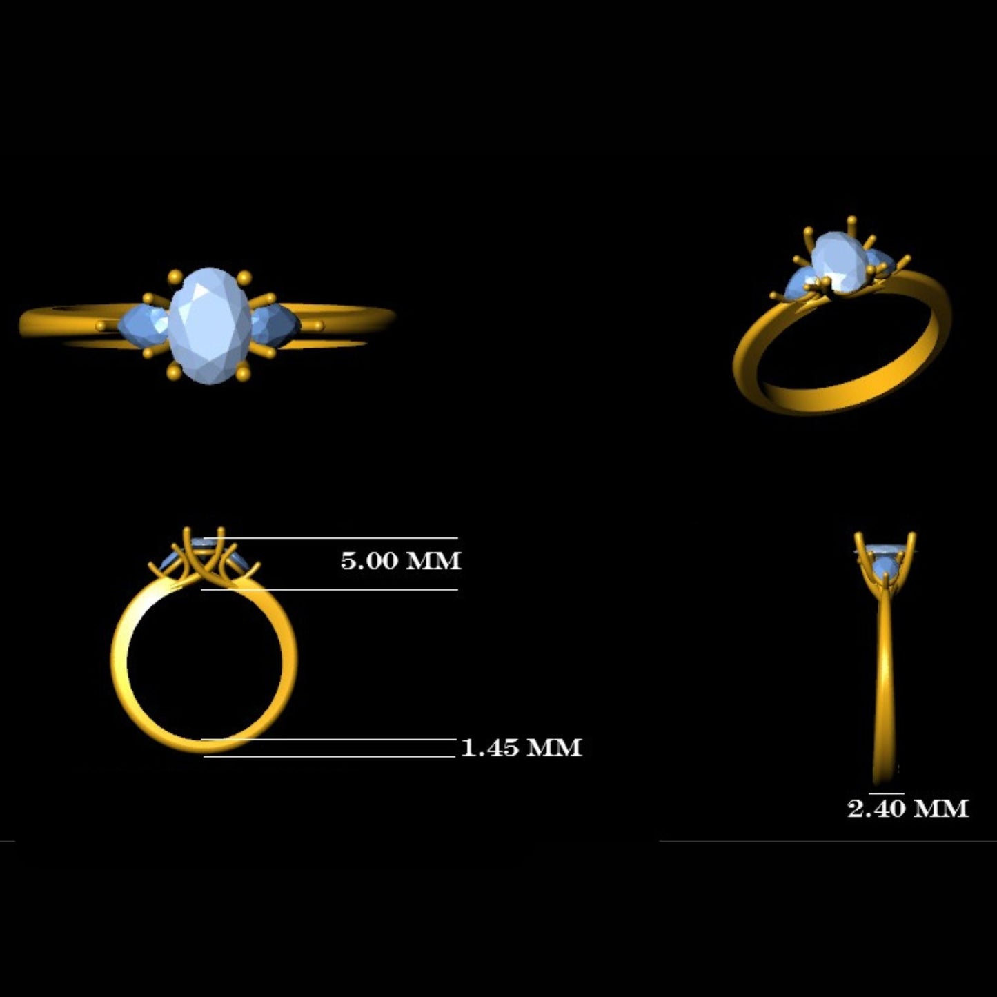 Oval Three Stone Diamond Ring