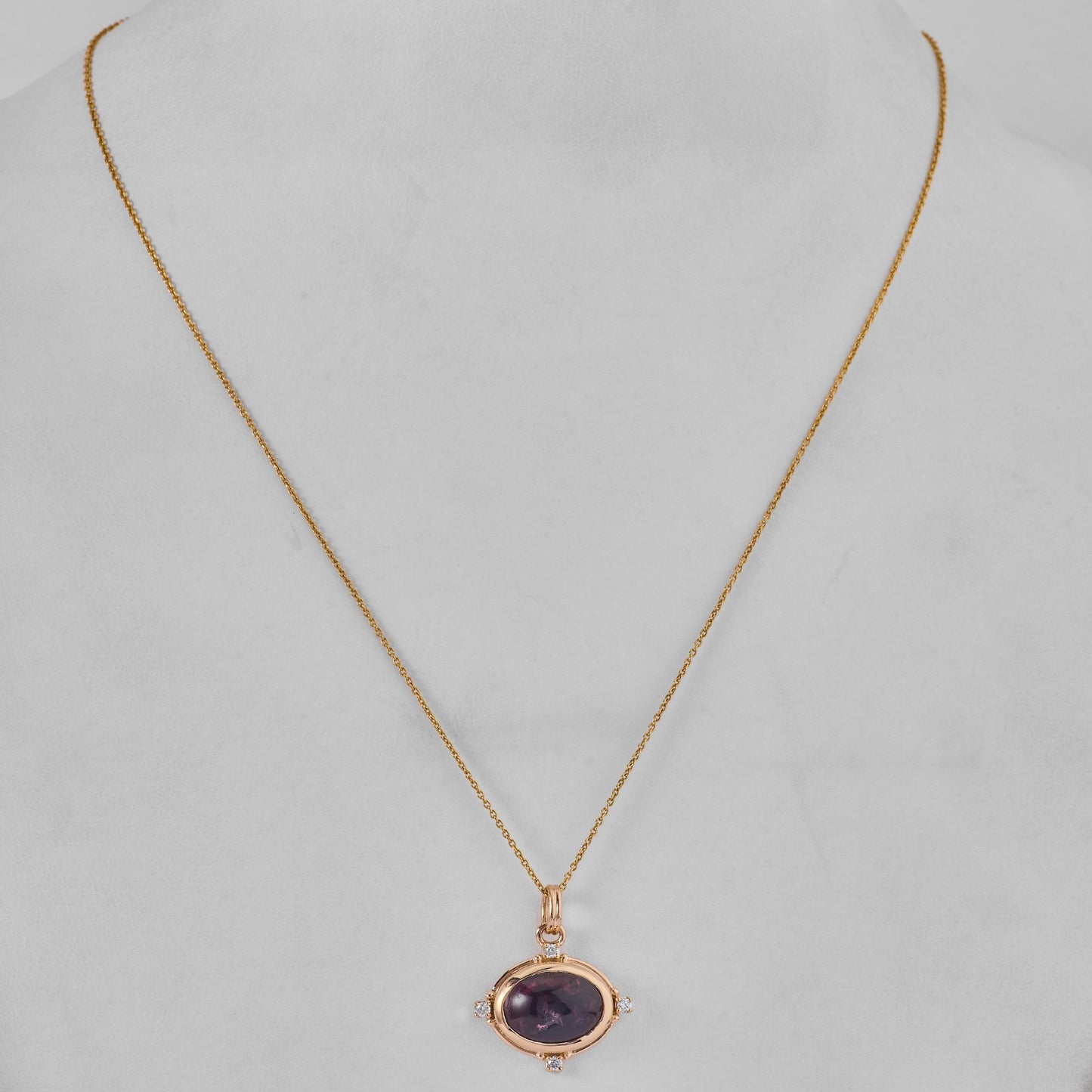Oval Rubellite Natural Diamond Pendant