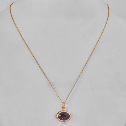 Oval Rubellite Natural Diamond Pendant