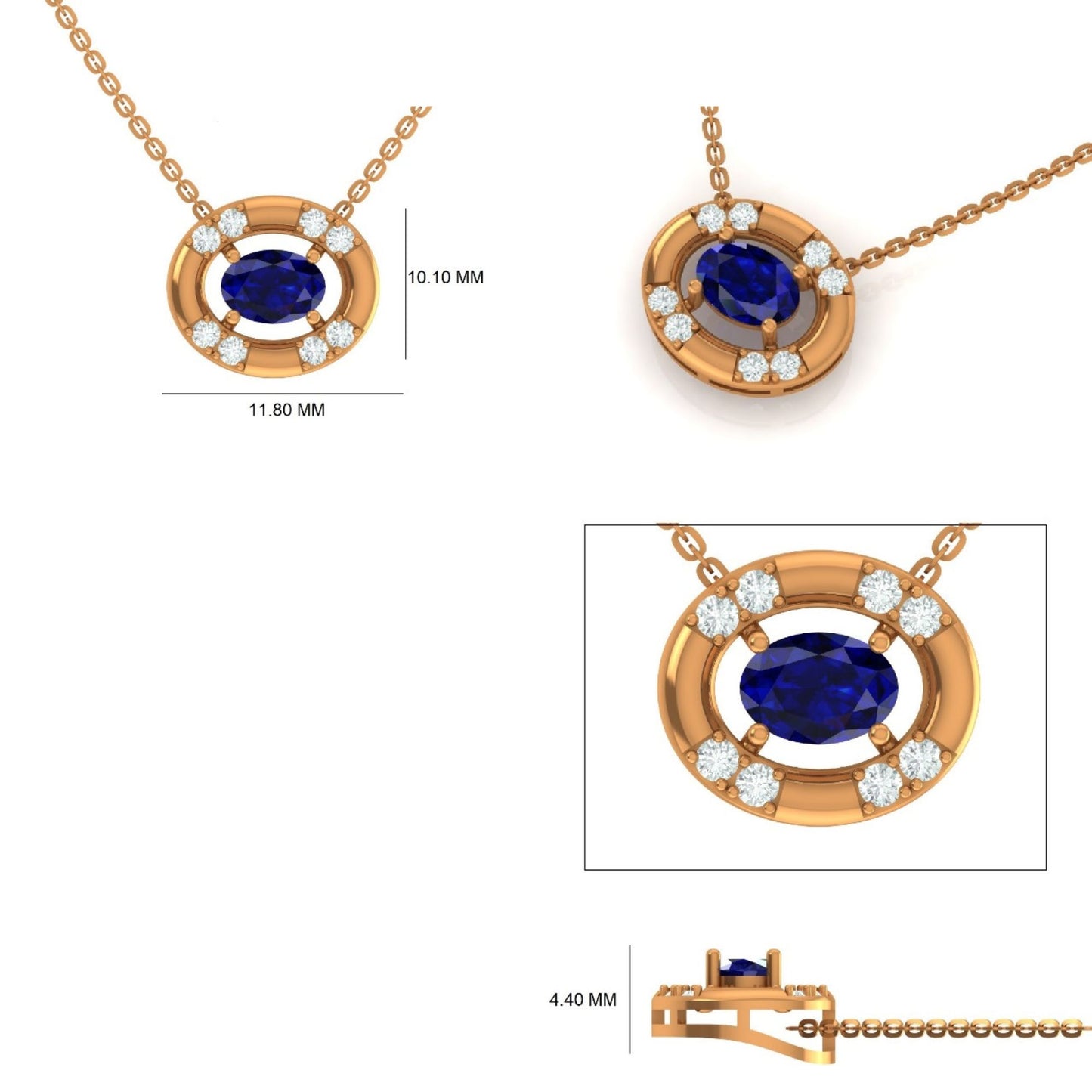 Natural Blue Sapphire Halo Diamond Pendant Necklace