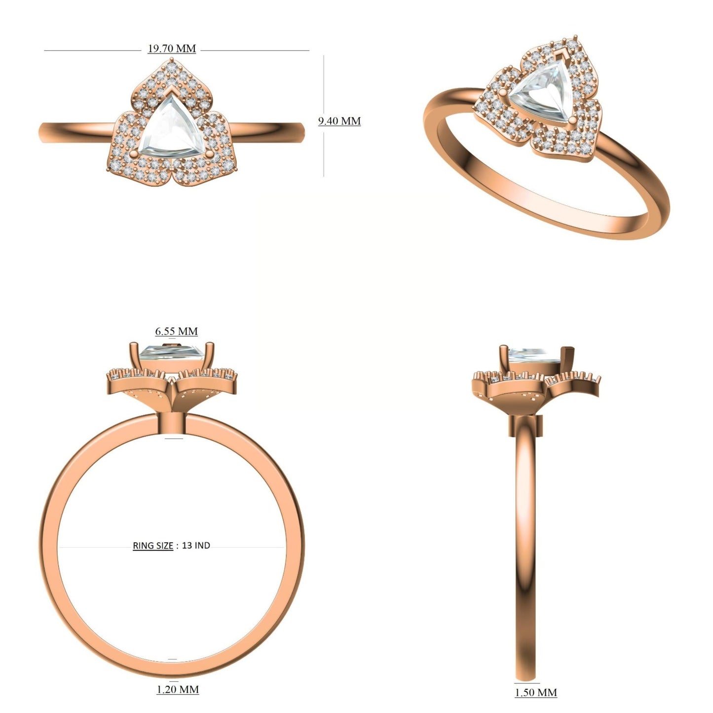 Trillion Cut Halo Diamond Ring