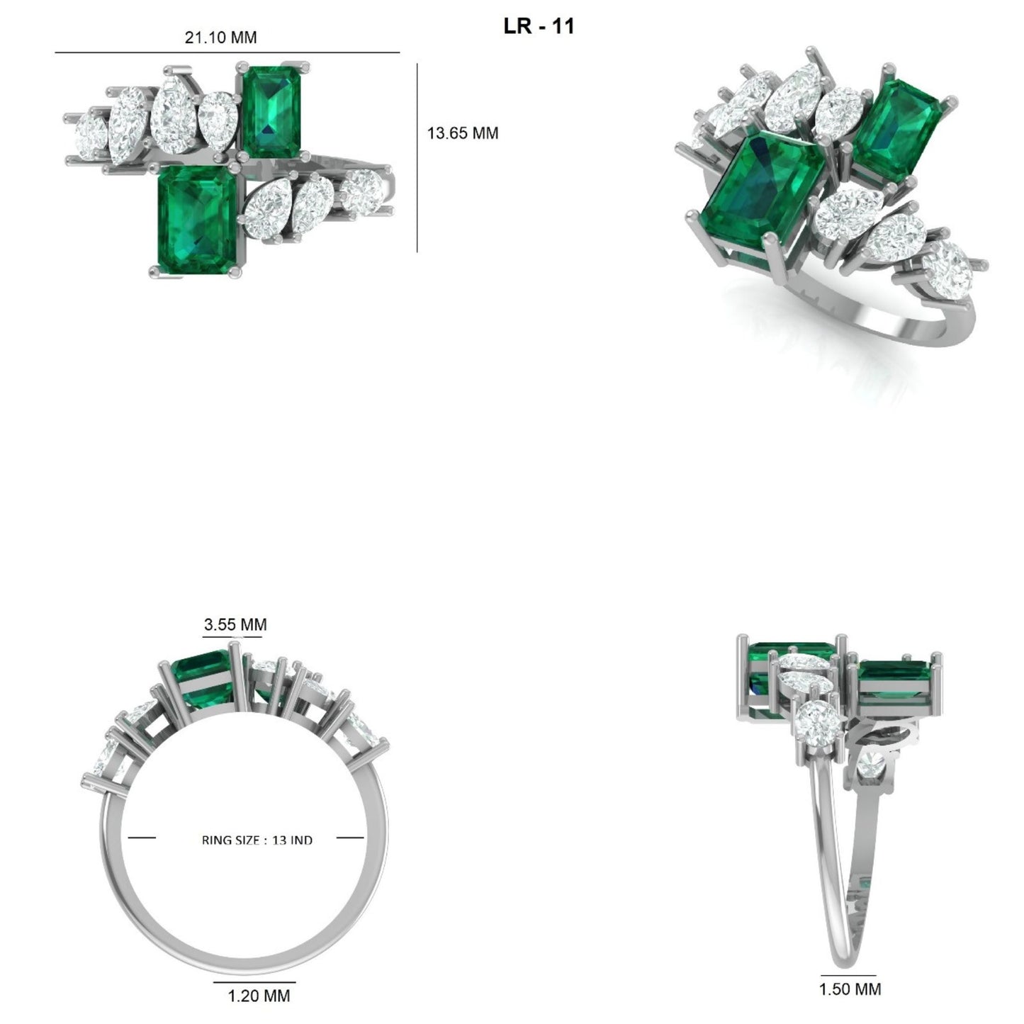 Natural Emerald & Fancy Diamond Bypass Ring