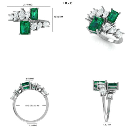 Natural Emerald & Fancy Diamond Bypass Ring