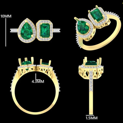 Toi et Moi Emerald Diamond Ring