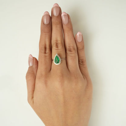 Pear Emerald Halo Diamond Ring