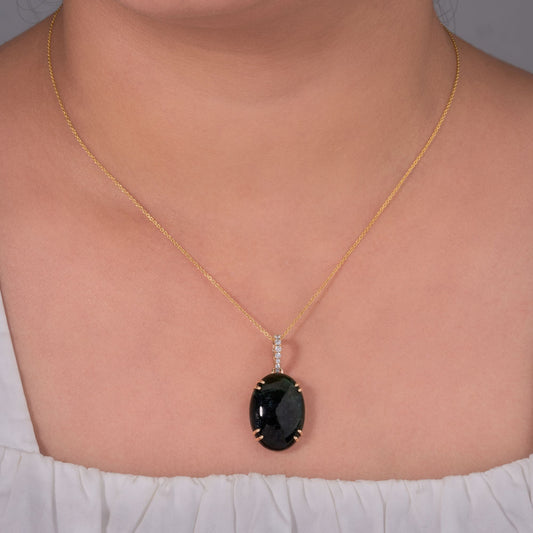 Oval Tourmaline Natural Diamond Pendant