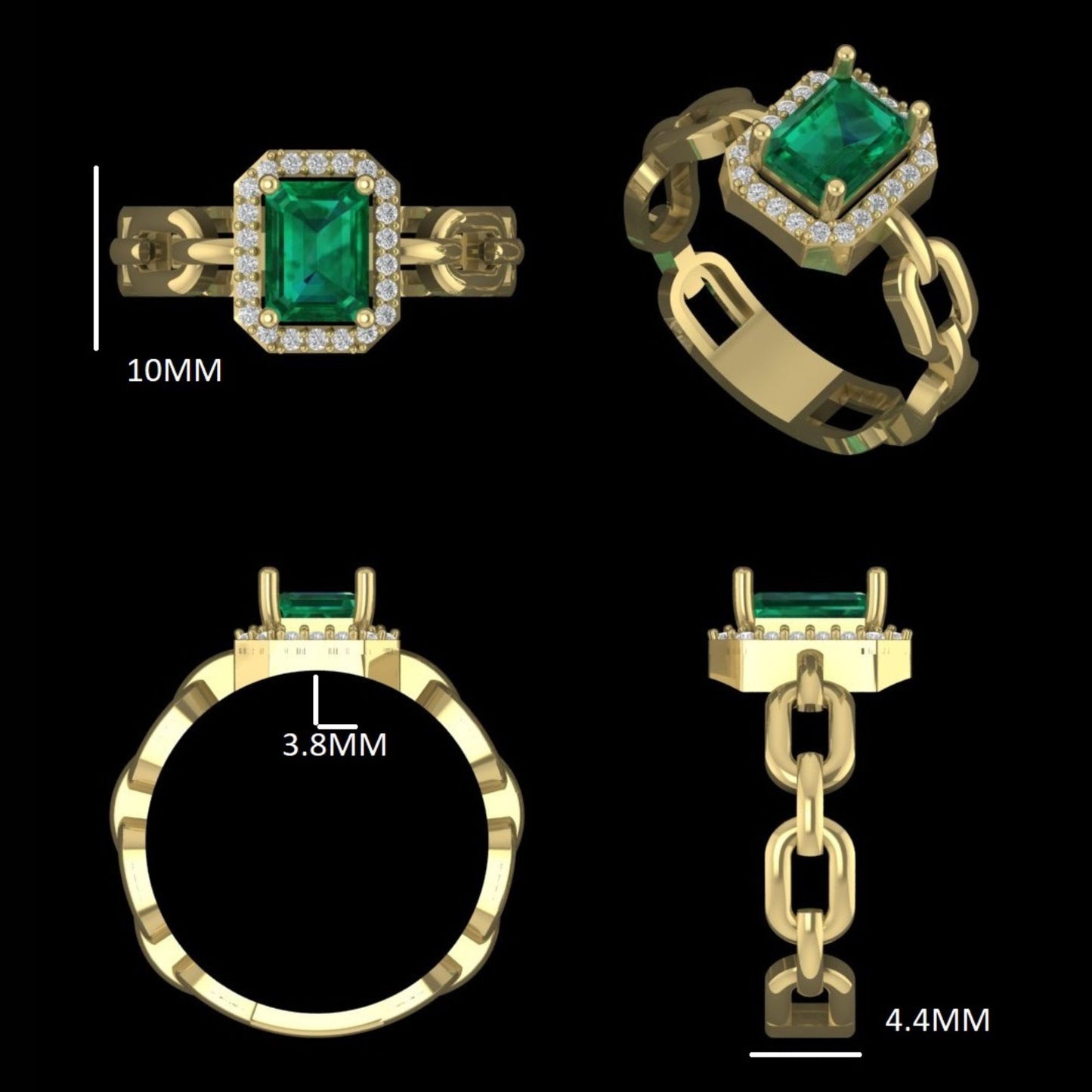 Natural Emerald Diamond Chain Link Ring