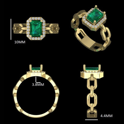 Natural Emerald Diamond Chain Link Ring