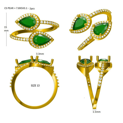 Double Pear Emerald Diamond Bypass Ring