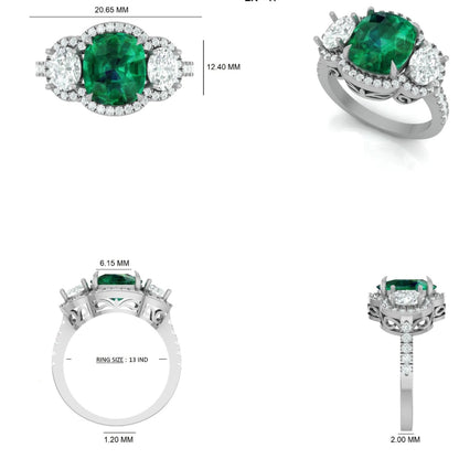 Cushion Cut Emerald Diamond Ring