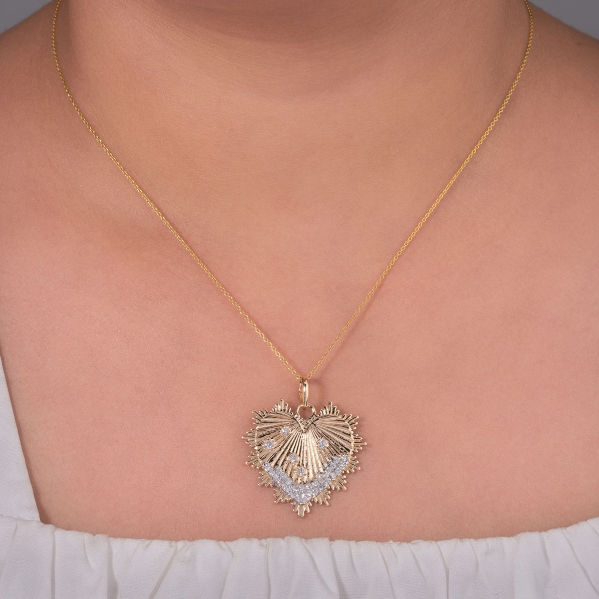 Pear and Round Natural Diamond Smiling Heart Sunburst Pendant