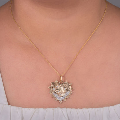 Pear and Round Natural Diamond Smiling Heart Sunburst Pendant