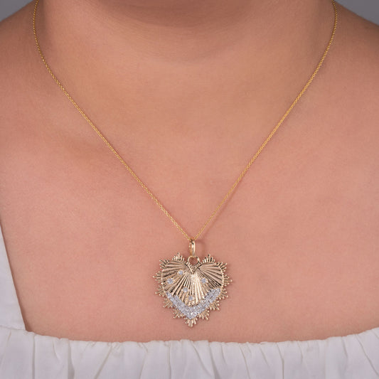 Pear and Round Natural Diamond Smiling Heart Sunburst Pendant