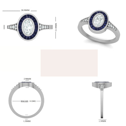 Oval Diamond Halo Ring with Blue Sapphire