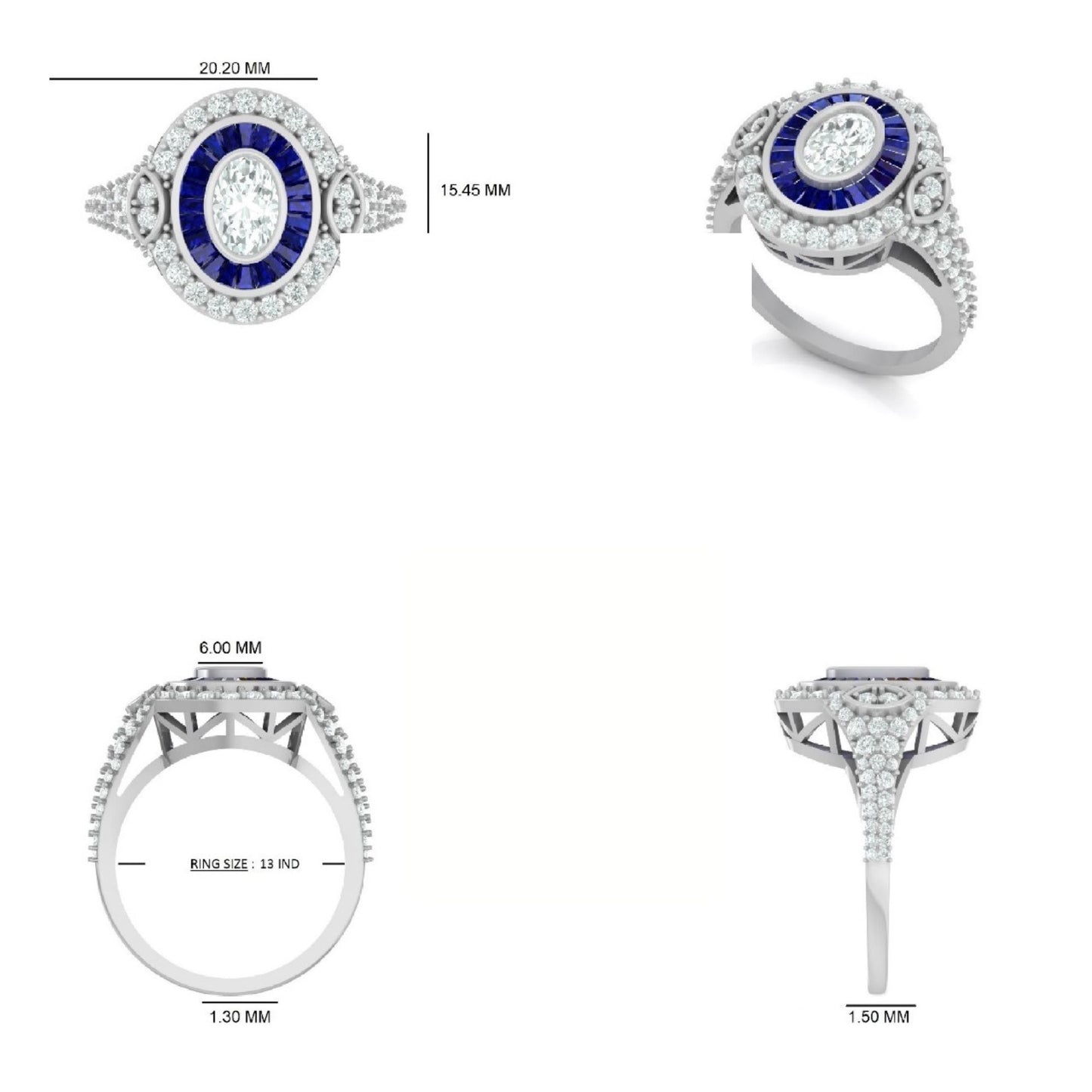 Natural Oval Diamond & Blue Sapphire Ring