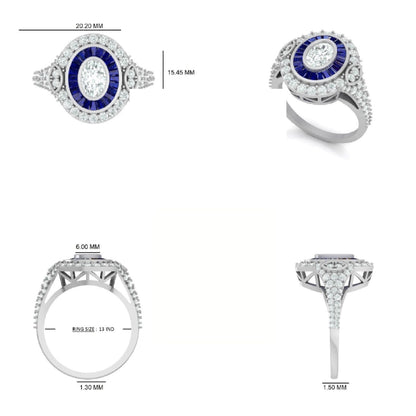 Natural Oval Diamond & Blue Sapphire Ring