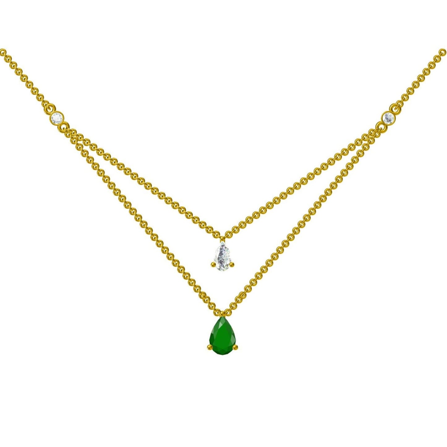 Pear Shape Emerald Diamond Layering Necklace