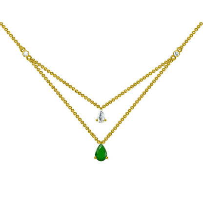Pear Shape Emerald Diamond Layering Necklace