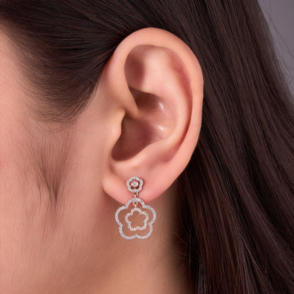 Double Flower Natural Diamond Drop Earrings