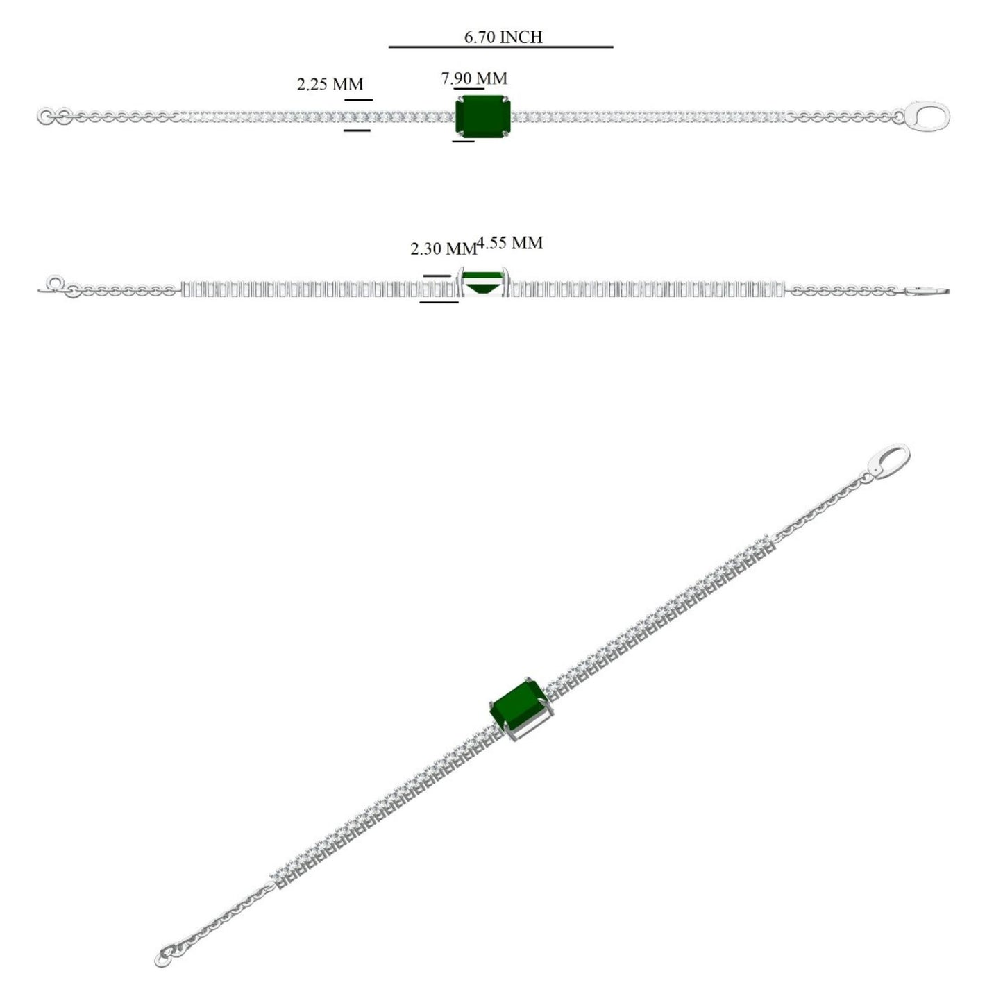 Emerald Diamond Tennis Chain Bracelet