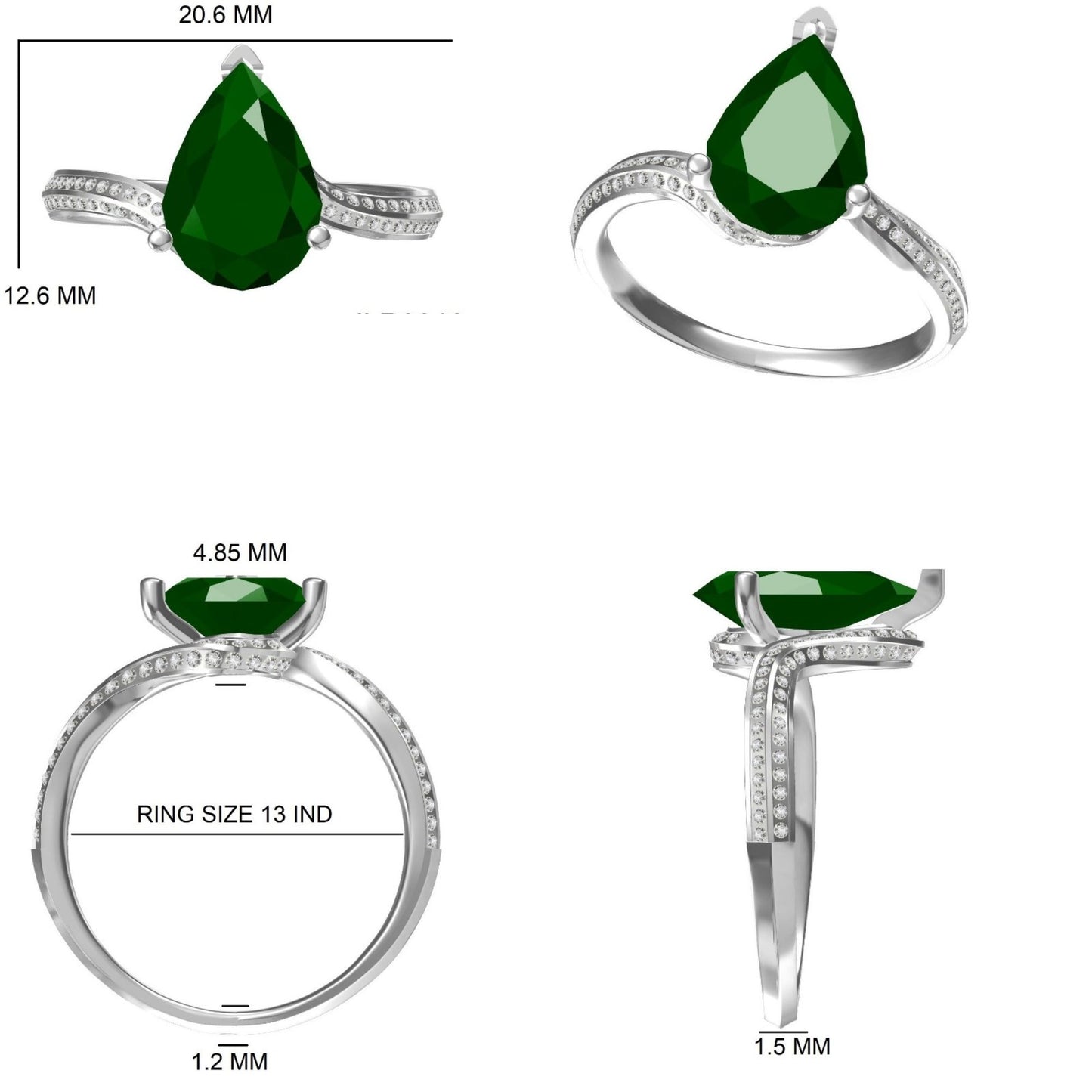 Pear Emerald Diamond Ring