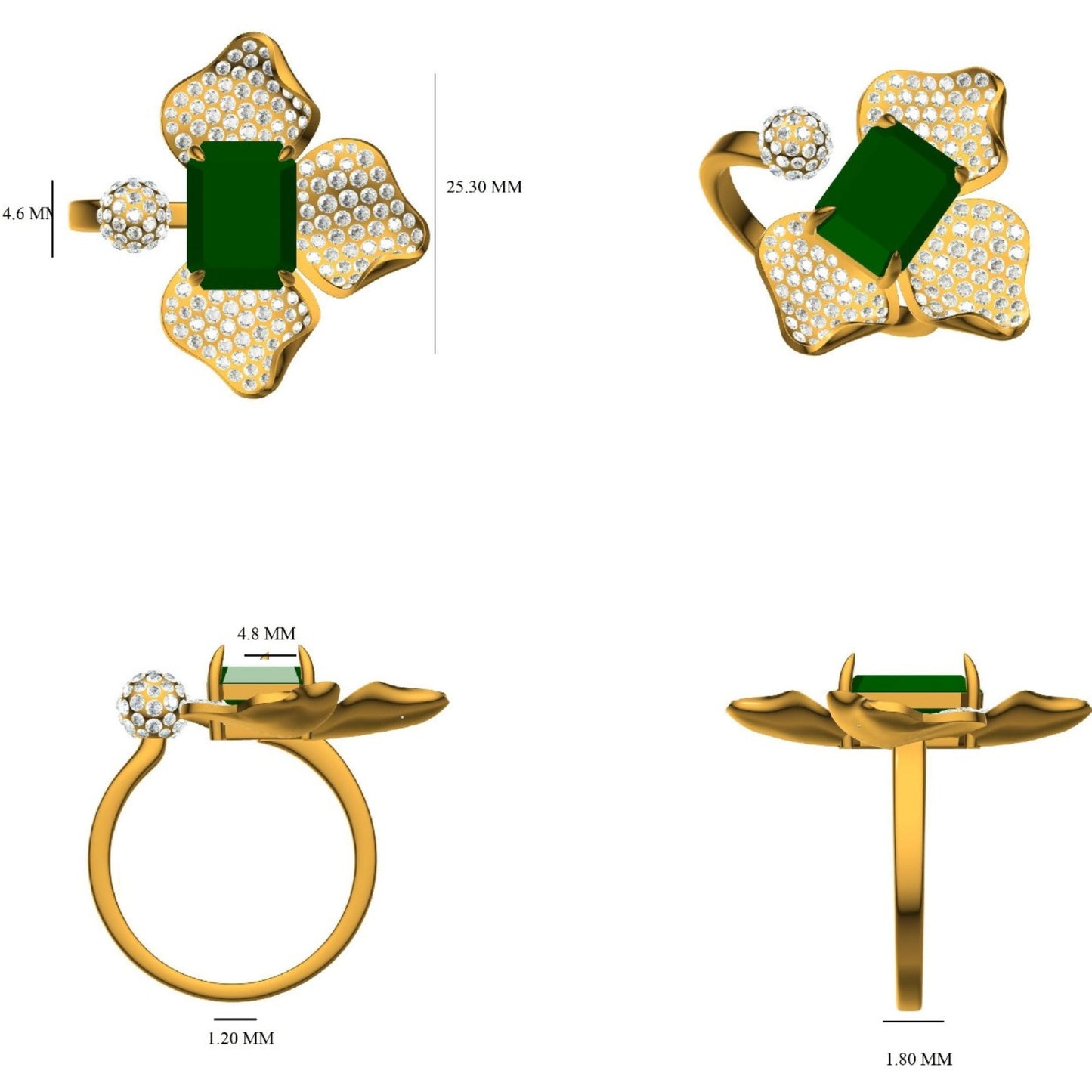 Floral Cluster Emerald Ring