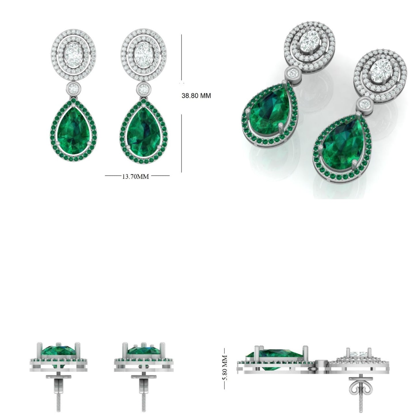 Pear Cut Emerald Diamond Drop Earrings