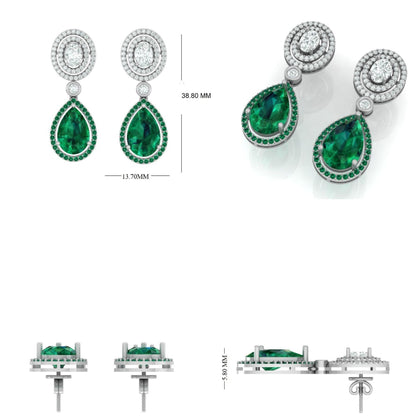 Pear Cut Emerald Diamond Drop Earrings