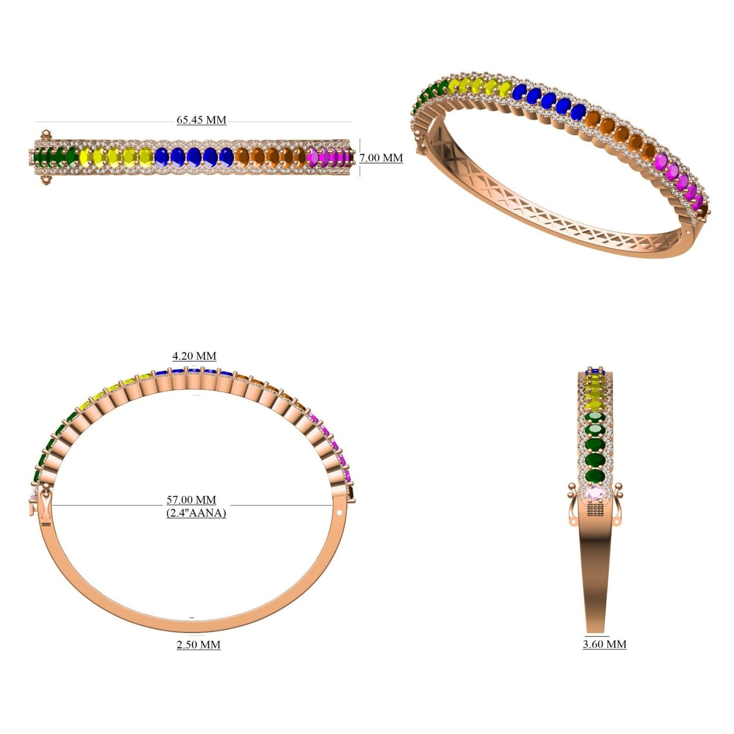 Rainbow Sapphire Diamond Bangle