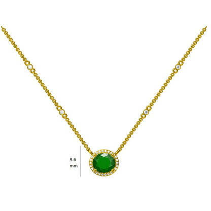 Oval Emerald Diamond Halo Necklace