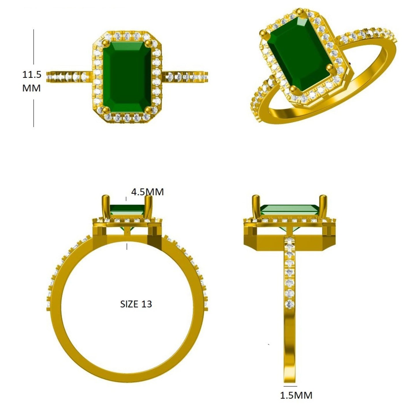 Emerald Cut Emerald Halo Ring