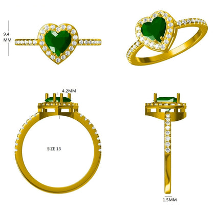 Heart Natural Emerald Halo Diamond Ring
