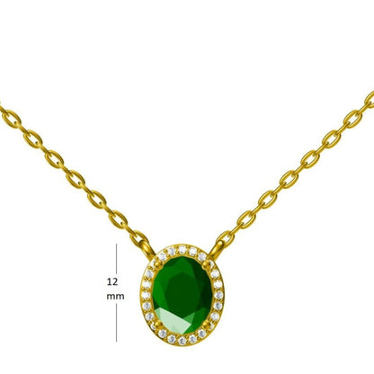 Oval Emerald Halo Diamond Pendant Necklace