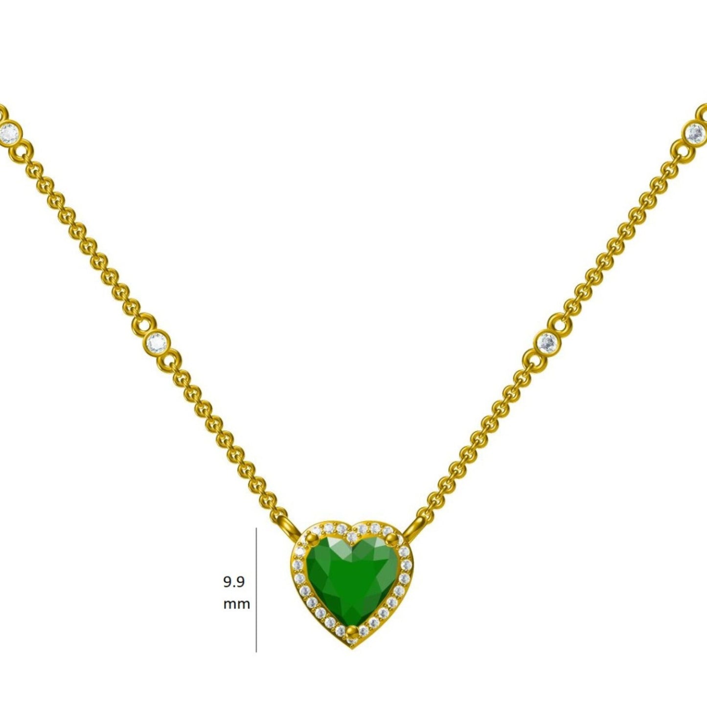 Heart Emerald Halo Diamond Necklace