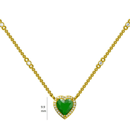 Heart Emerald Halo Diamond Necklace