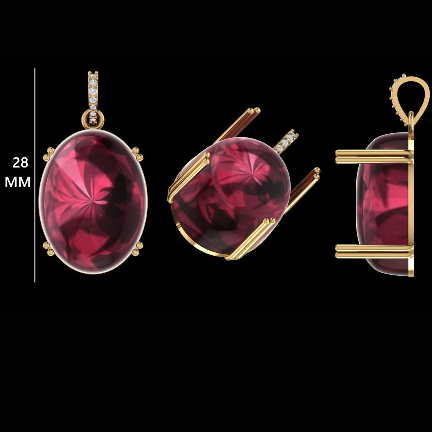 Oval Rubellite Cabochon Pendant