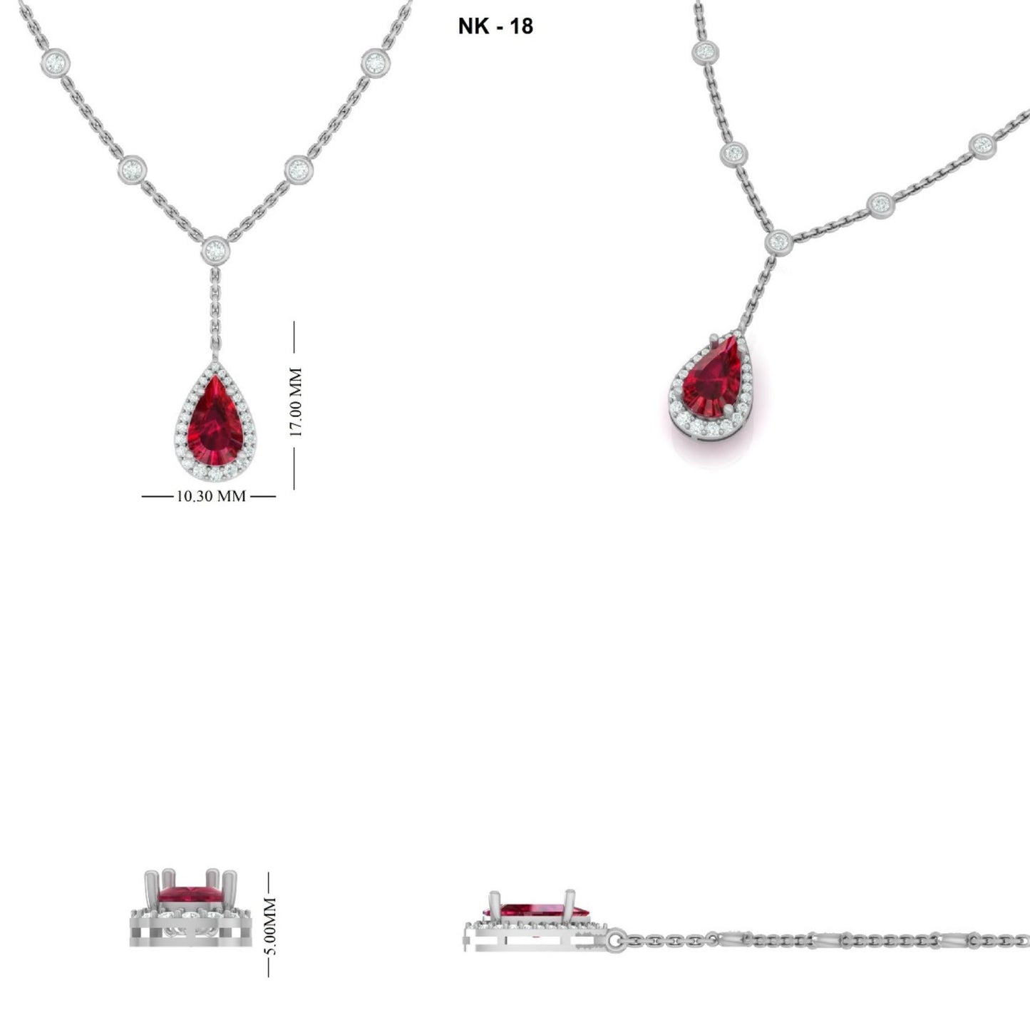 Pear Cut Ruby Diamond Drop Station Necklace
