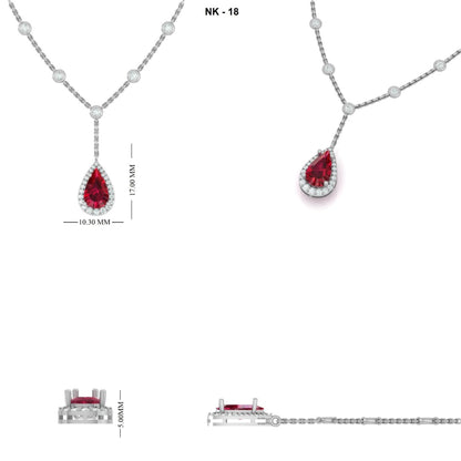 Pear Cut Ruby Diamond Drop Station Necklace