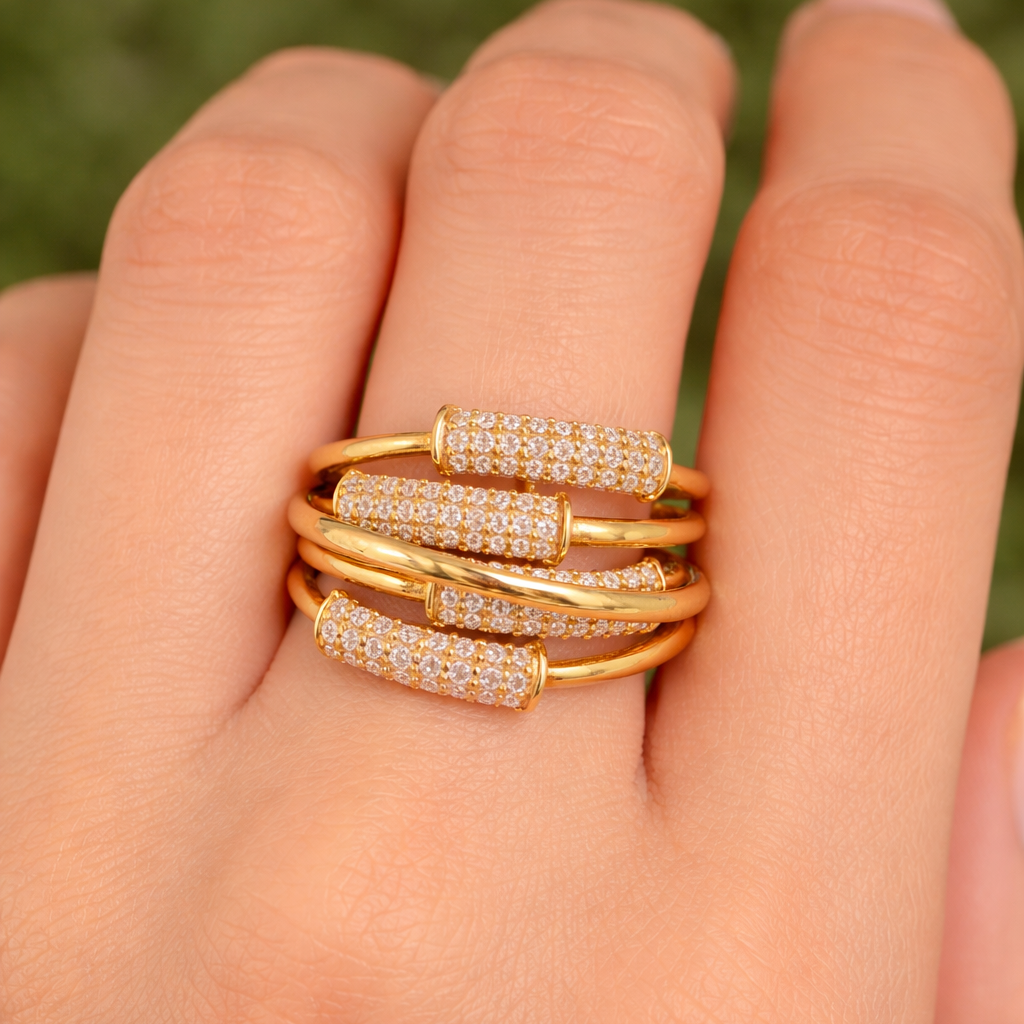 Wide Multi Band Natural Diamond Ring