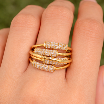 Wide Multi Band Natural Diamond Ring