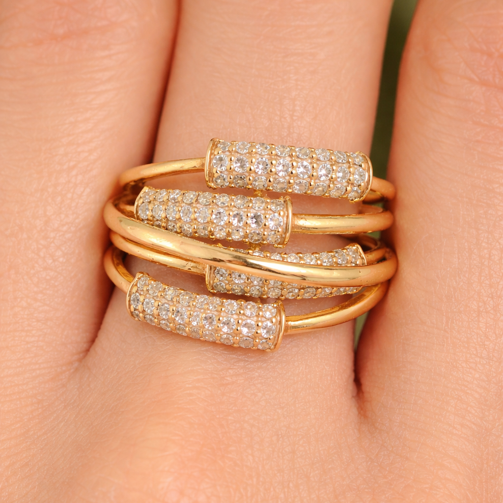 Wide Multi Band Natural Diamond Ring