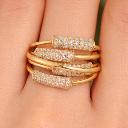 Wide Multi Band Natural Diamond Ring