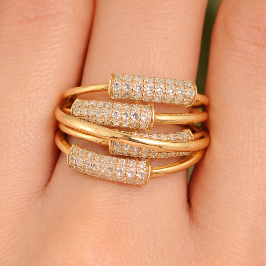 Wide Multi Band Natural Diamond Ring