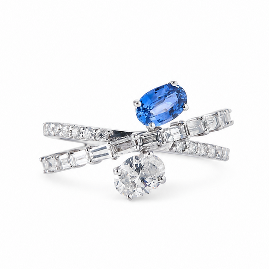Natural Sapphire Diamond Crossover Ring