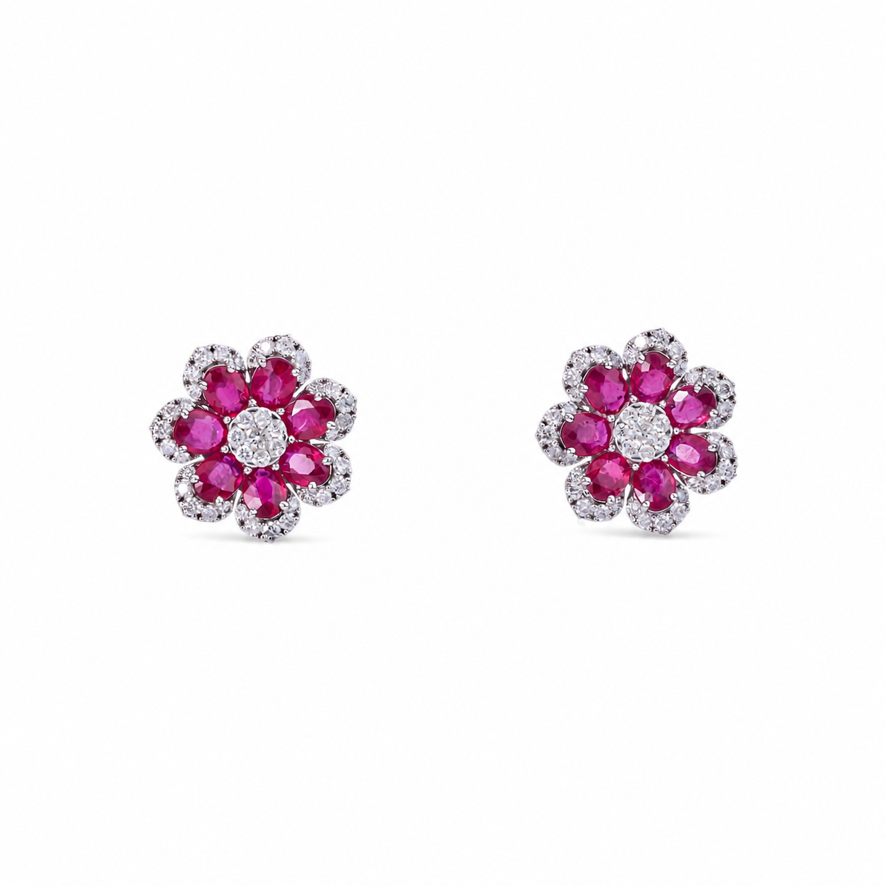 Floral Ruby Natural Diamond Studs