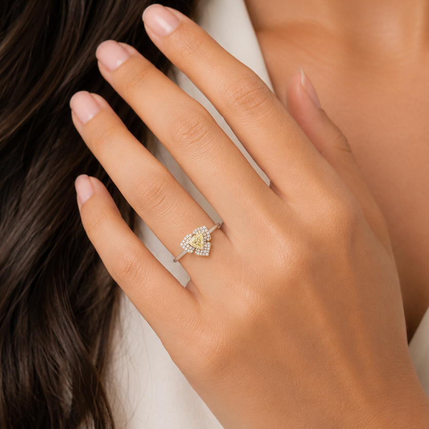 Trillion Cut Halo Diamond Ring