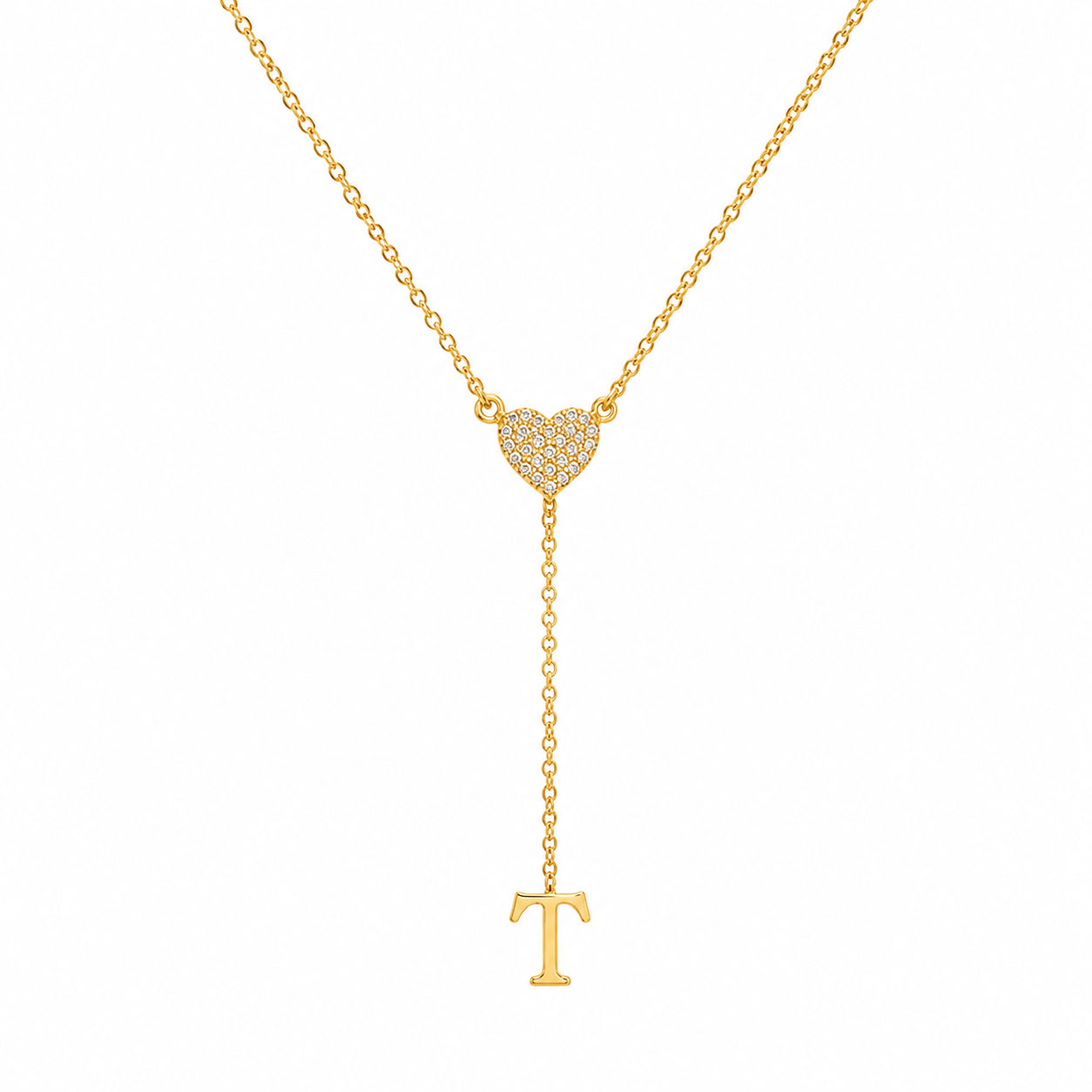 Personalized Initial Heart Diamond Lariat Necklace